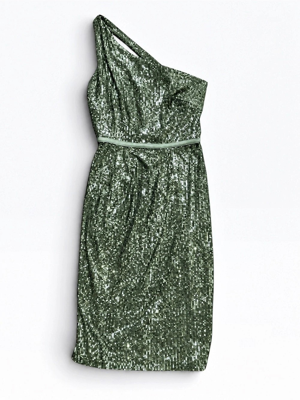 Ieena for Mac Duggal One-Shoulder Sequin Mini Dress in Green Size 2 NWT ✨